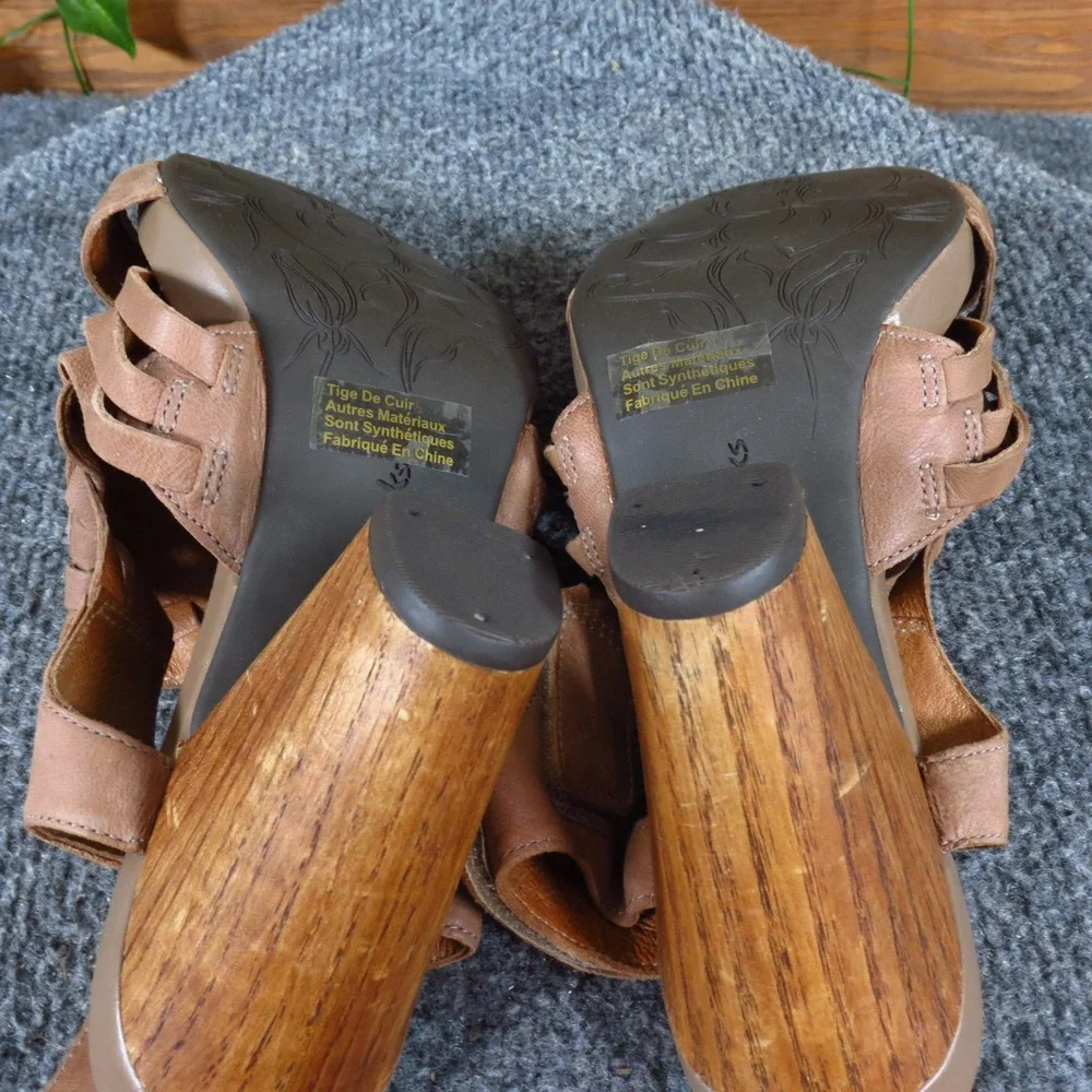 Clarks Indigo Rosa Central Women Heel Size 10 Casual Dress Tan Leather Sandals‎